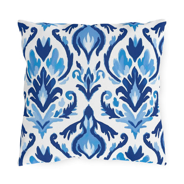 Ikat Blues Outdoor Throw Pillow